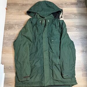 Gap Vintage Mens Forest Green Hooded Fleece Lined Nylon Parka Jacket Large